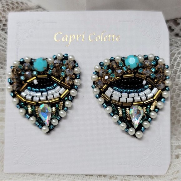 Capri Colette Jewelry - Capri Colette Rhinestone & Seed Eye Earrings Pierc